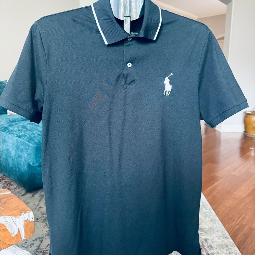 Polo by Ralph Lauren Men's Polo Shirt in Black with White Accents
